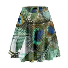 Peacock Feathers Blue Green Texture High Waist Skirt by Wav3s