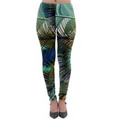 Peacock Feathers Blue Green Texture Lightweight Velour Leggings by Wav3s