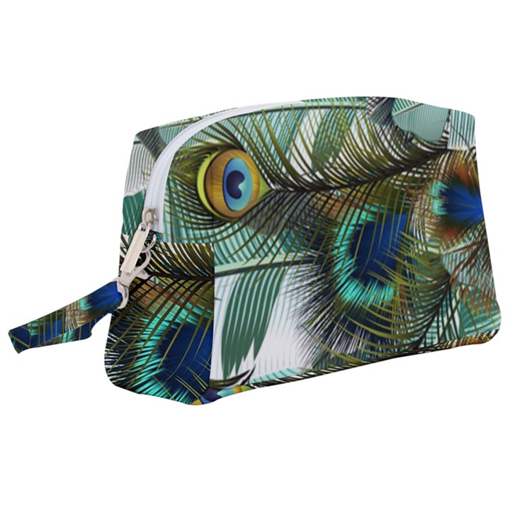 Peacock Feathers Blue Green Texture Wristlet Pouch Bag (Large)