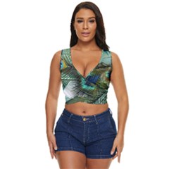 Peacock Feathers Blue Green Texture Women s Sleeveless Wrap Top