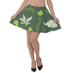 Cute Dinosaur Pattern Velvet Skater Skirt by Wav3s