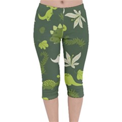 Cute Dinosaur Pattern Velvet Capri Leggings  by Wav3s