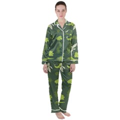 Cute Dinosaur Pattern Women s Long Sleeve Satin Pajamas Set	 by Wav3s