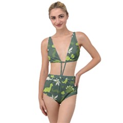 Cute Dinosaur Pattern Tied Up Two Piece Swimsuit by Wav3s