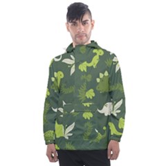 Cute Dinosaur Pattern Men s Front Pocket Pullover Windbreaker by Wav3s