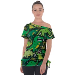 Dino Kawaii Off Shoulder Tie-up Tee