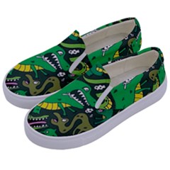 Dino Kawaii Kids  Canvas Slip Ons by Wav3s