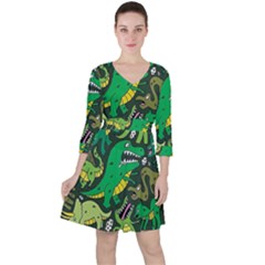 Dino Kawaii Quarter Sleeve Ruffle Waist Dress by Wav3s