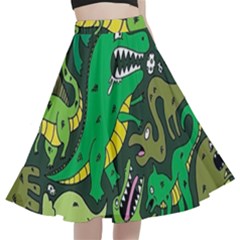 Dino Kawaii A-line Full Circle Midi Skirt With Pocket by Wav3s