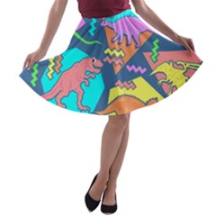 Dinosaur Pattern A-line Skater Skirt by Wav3s