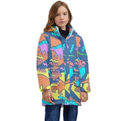 Dinosaur Pattern Kids  Hooded Longline Puffer Jacket by Wav3s