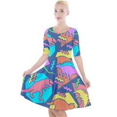 Dinosaur Pattern Quarter Sleeve A-line Dress