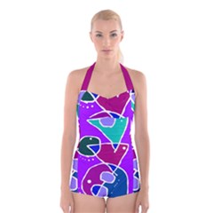 Mazipoodles In The Frame  Boyleg Halter Swimsuit  by Mazipoodles