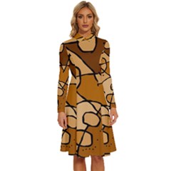 Mazipoodles In The Frame - Brown Long Sleeve Shirt Collar A-line Dress by Mazipoodles