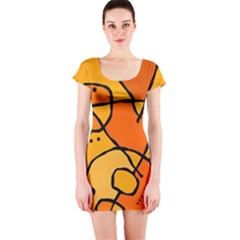 Mazipoodles In The Frame - Orange Short Sleeve Bodycon Dress by Mazipoodles