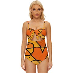 Mazipoodles In The Frame - Orange Knot Front One-piece Swimsuit by Mazipoodles