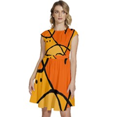 Mazipoodles In The Frame - Orange Cap Sleeve High Waist Dress by Mazipoodles