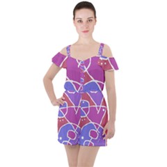 Mazipoodles In The Frame  - Pink Purple Ruffle Cut Out Chiffon Playsuit by Mazipoodles