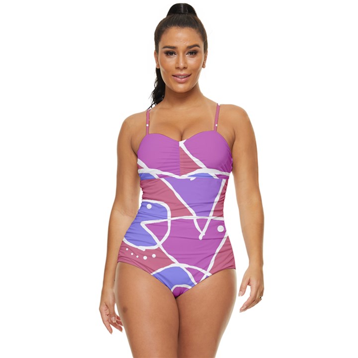 Mazipoodles In The Frame  - Pink Purple Retro Full Coverage Swimsuit