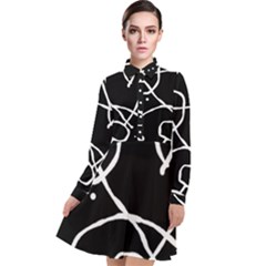 Mazipoodles In The Frame - Black White Long Sleeve Chiffon Shirt Dress by Mazipoodles