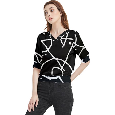 Mazipoodles In The Frame - Black White Quarter Sleeve Blouse by Mazipoodles