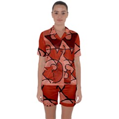 Mazipoodles In The Frame - Reds Satin Short Sleeve Pajamas Set by Mazipoodles