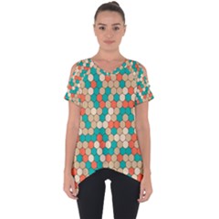 Multicolored Honeycomb Colorful Abstract Geometry Cut Out Side Drop Tee by Vaneshop