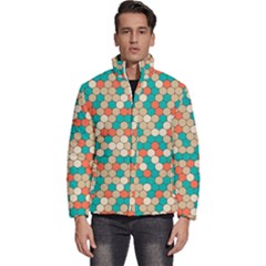 Multicolored Honeycomb Colorful Abstract Geometry Men s Puffer Bubble Jacket Coat by Vaneshop