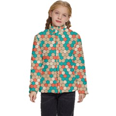 Multicolored Honeycomb Colorful Abstract Geometry Kids  Puffer Bubble Jacket Coat by Vaneshop