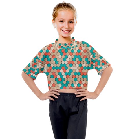 Multicolored Honeycomb Colorful Abstract Geometry Kids Mock Neck Tee by Vaneshop