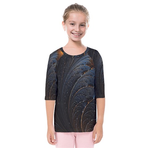 Abstract Dark Shine Structure Fractal Golden Kids  Quarter Sleeve Raglan Tee by Vaneshop