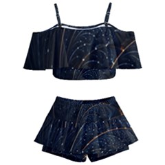 Abstract Dark Shine Structure Fractal Golden Kids  Off Shoulder Skirt Bikini by Vaneshop