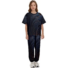 Abstract Dark Shine Structure Fractal Golden Kids  Tee And Pants Sports Set by Vaneshop