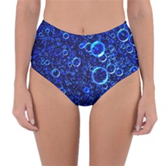 Blue Bubbles Abstract Reversible High-waist Bikini Bottoms