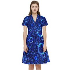 Blue Bubbles Abstract Short Sleeve Waist Detail Dress by Vaneshop