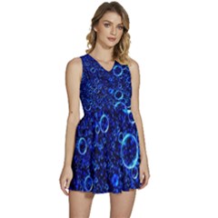 Blue Bubbles Abstract Sleeveless High Waist Mini Dress