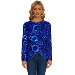 Blue Bubbles Abstract Long Sleeve Crew Neck Pullover Top by Vaneshop