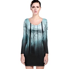 Tree Night Dark Forest Long Sleeve Velvet Bodycon Dress by Vaneshop