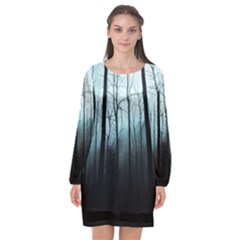 Tree Night Dark Forest Long Sleeve Chiffon Shift Dress  by Vaneshop