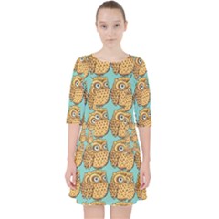 Owl Bird Pattern Quarter Sleeve Pocket Dress by Vaneshop