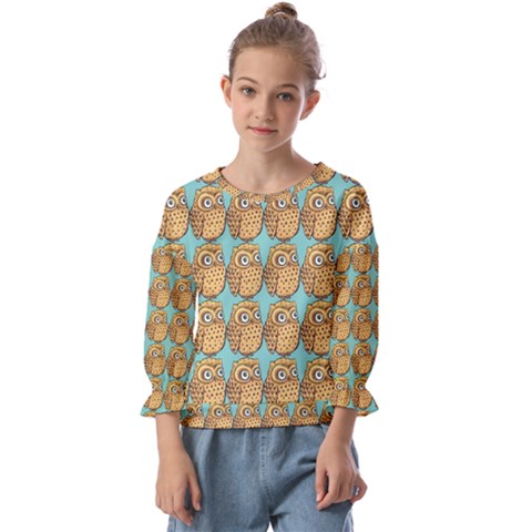 Owl Bird Pattern Kids  Cuff Sleeve Top by Vaneshop