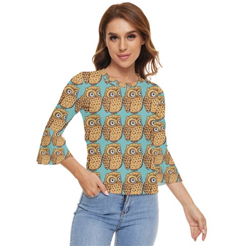 Owl Bird Pattern Bell Sleeve Top by Vaneshop