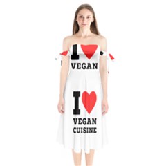 I Love Vegan Cuisine Shoulder Tie Bardot Midi Dress by ilovewhateva