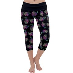 Midnight Noir Garden Chic Pattern Capri Yoga Leggings by dflcprintsclothing