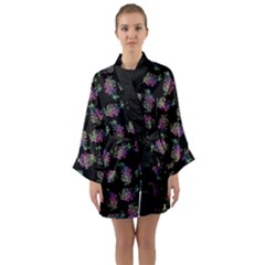 Midnight Noir Garden Chic Pattern Long Sleeve Satin Kimono by dflcprintsclothing