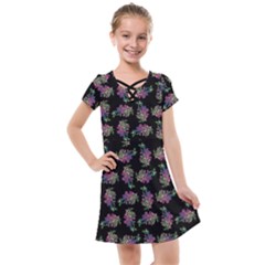 Midnight Noir Garden Chic Pattern Kids  Cross Web Dress by dflcprintsclothing