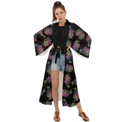 Midnight Noir Garden Chic Pattern Maxi Kimono by dflcprintsclothing