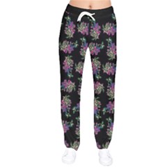 Midnight Noir Garden Chic Pattern Women Velvet Drawstring Pants by dflcprintsclothing