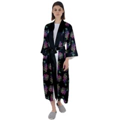 Midnight Noir Garden Chic Pattern Maxi Satin Kimono by dflcprintsclothing