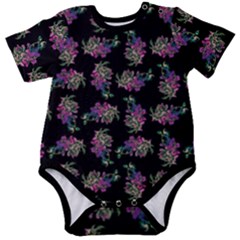 Midnight Noir Garden Chic Pattern Baby Short Sleeve Bodysuit by dflcprintsclothing